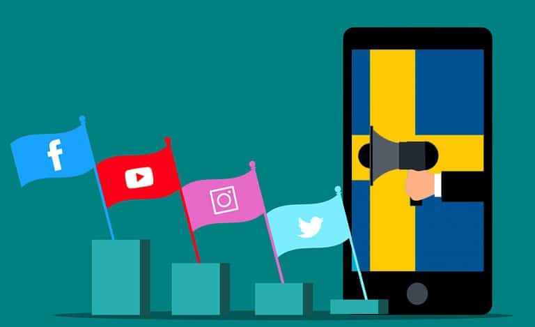 A hand with a horn and with social media